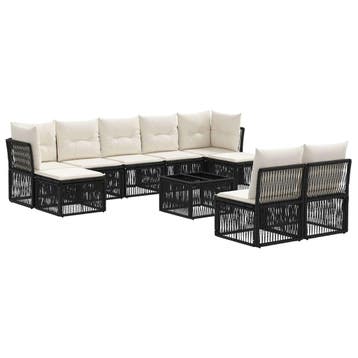 vidaXL Tuinbank Set 10 pcs Zwart poly rattan, Verzenden