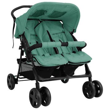 vidaXL Tweelingkinderwagen staal groen, Kinderen en Baby's, Verzenden, Nieuw
