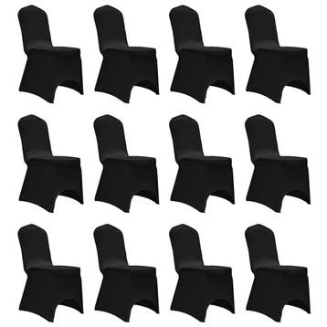 vidaXL Stoelhoezen stretch 12 st zwart, Verzenden, Nieuw