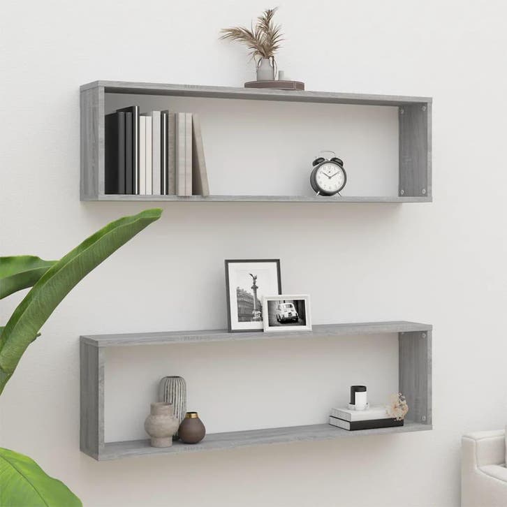 vidaXL Wandschappen kubus 2 st 100x15x30 cm bewerkt hout, Huis en Inrichting, Kasten | Wandmeubels, Nieuw, Verzenden