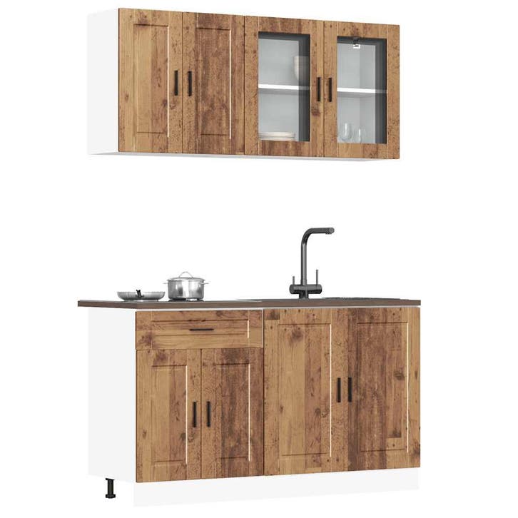 vidaXL 4-delige Keukenkastenset Porto bewerkt hout oud, Maison & Meubles, Armoires | Autre, Envoi