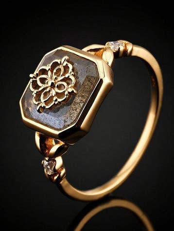 Natuurlijke Labradoriet Ring - Goudgeplateerd 925