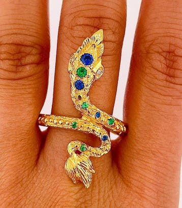 Zonder minimumprijs - Ring - 9 kt. Geel goud, Zilver Saffier