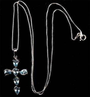 Topaas - Zilver, Halsketting met Hoogmagisch Kruis in Blauwe
