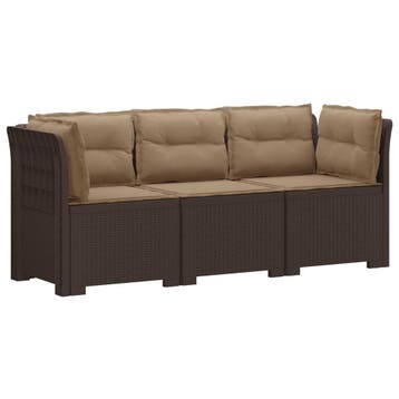 vidaXL 3-Zits Tu bank met Kussens Rattan Look PP Bruin, Verzenden