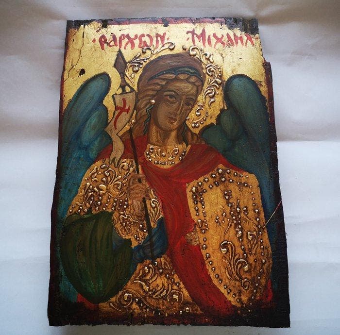 Icoon - Aartsengel Michaël, Russisch handgeschilderde icoon, Antiquités & Art, Antiquités | Livres & Manuscrits