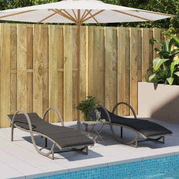vidaXL Ligbedden 2 st met kussens poly rattan lichtgrijs, Verzenden