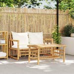vidaXL 2-delige tuinbankset met kussens van bamboe, Verzenden, Nieuw