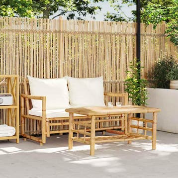 vidaXL 2-delige tuinbankset met kussens van bamboe, Verzenden