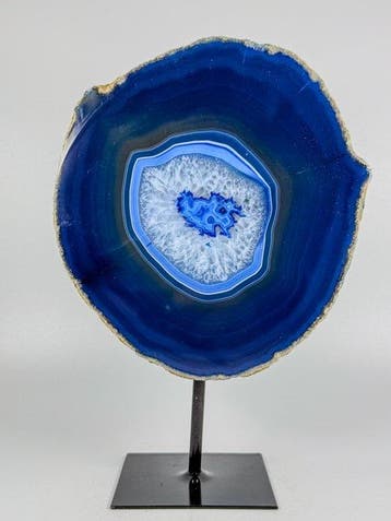 Rare blue Agate - rock crystal geode on stand - no reserve