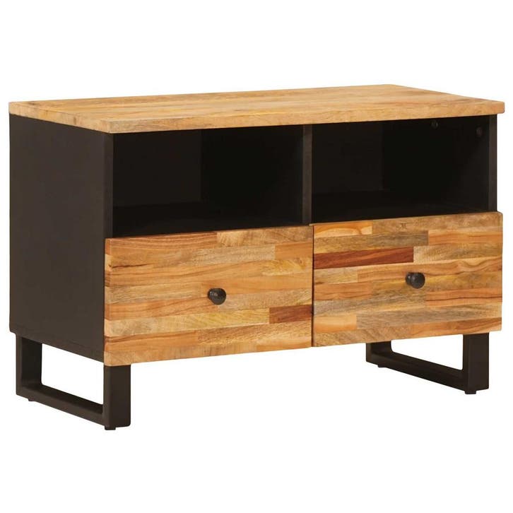 vidaXL TV Kast met opslag Bruin 70 x 33 x 46 cm Massief, Maison & Meubles, Accessoires pour la Maison | Étagères pour CD & DVD