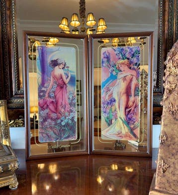 Alphonse Mucha (after) - Wandspiegel- LOeillet & LIris