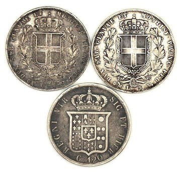 Italië. Lot de 3 monnaies en argent, 1836/1851 (Zonder