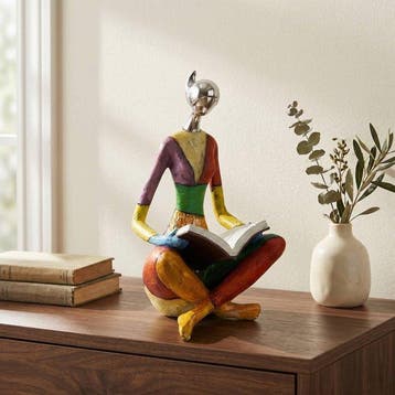 Sculpture, The Reader – Colorful Cubist Resin Sculpture of