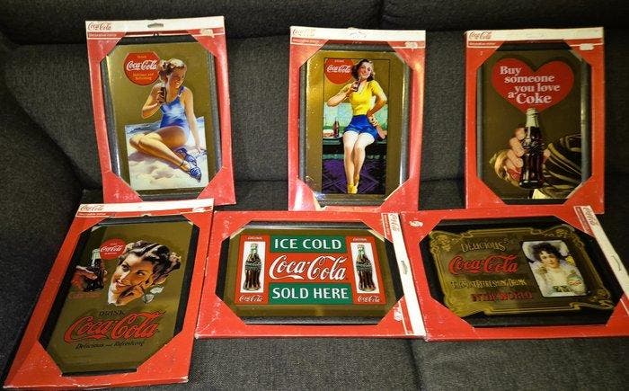 Lot de 6 miroirs vintage Coca-Cola - Panneau - Verre, Antiquités & Art, Antiquités | Assiettes décoratives & Carrelages
