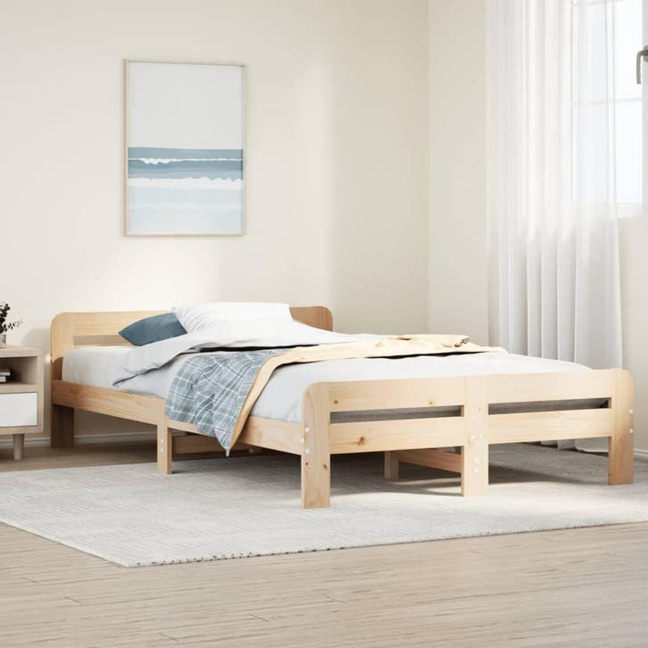 Grenenhouten Bedframe 135x190 | Retour Deal | 40% Korting, Huis en Inrichting, Slaapkamer | Bedden, Nieuw, Hout, Twijfelaar, Verzenden