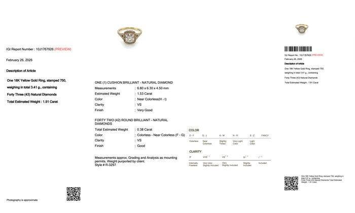 Bague - 18 carats Or jaune - 1.91ct. tw. Diamant (Naturelle), Handtassen en Accessoires, Ringen
