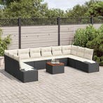 vidaXL Tuinbank Set met kussen 11 pcs Zwart poly rattan, Tuin en Terras, Verzenden, Nieuw