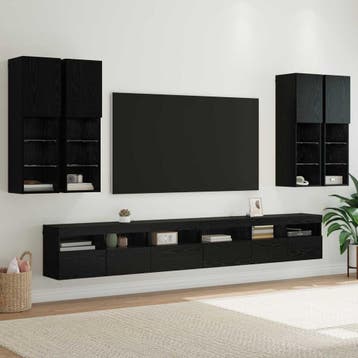 vidaXL Tv Wandkast Set 7 st Zwart Eiken Bewerkt hout, Verzenden