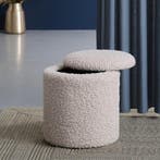 Zachte teddy poef | Wit | met opbergruimte | Ø36 cm, Maison & Meubles, Verzenden