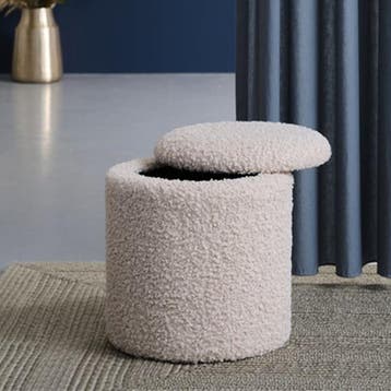 Zachte teddy poef | Wit | met opbergruimte | Ø36 cm, Minder dan 50 cm, Verzenden, Rond, Nieuw