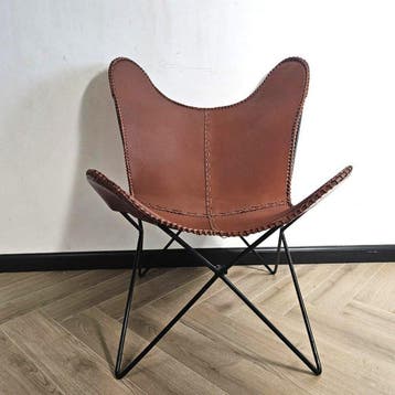 Stoel - Butterfly stoel (3107) - Leder, IJzer, Nieuw