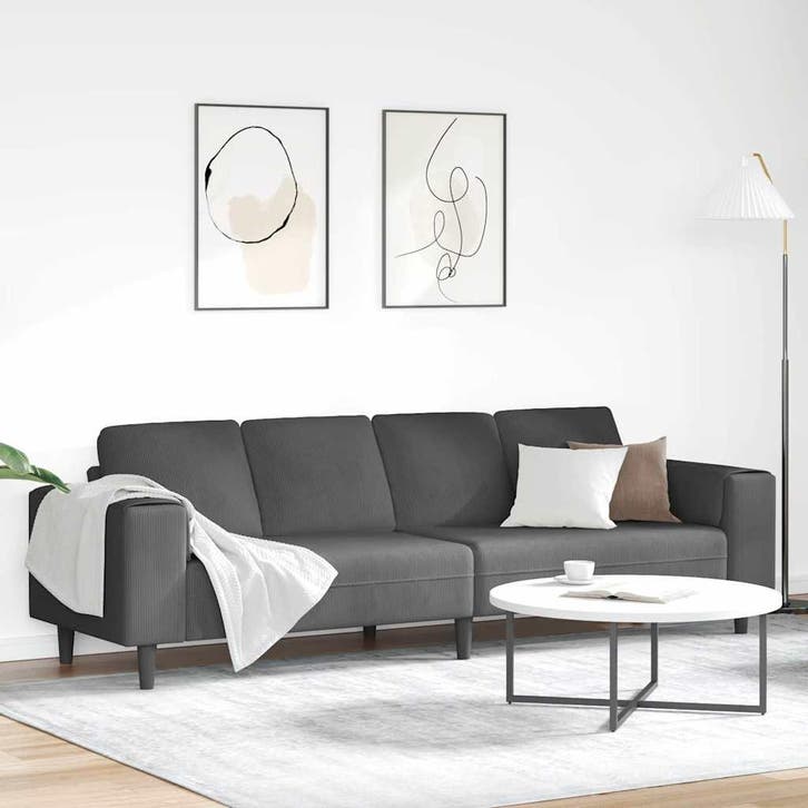 vidaXL Bank met kussen Donkergrijs 250 x 77 x 76 cm Corduroy, Huis en Inrichting, Zetels | Zetels, Nieuw, Verzenden