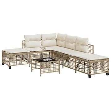 vidaXL 3-delige Loungeset met kussens poly rattan beige, Verzenden, Nieuw