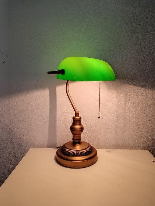 Bankierslamp - Messing, Kristal, Antiquités & Art, Curiosités & Brocante