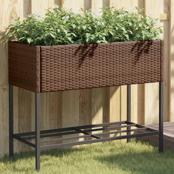 vidaXL Plantenbakken met schap 2 st 90x40x75 poly rattan, Verzenden, Nieuw