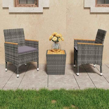 vidaXL 3-delige Bistroset poly rattan en acaciahout grijs, Verzenden