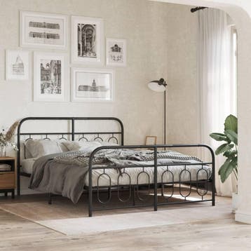 vidaXL Bedframe met hoofd- en voeteneinde metaal zwart, Verzenden