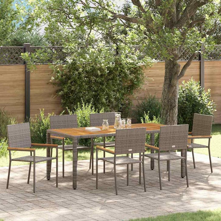 vidaXL Tuin Eettafel Set 7 pcs Grijs poly rattan, Tuin en Terras, Tuinstoelen, Nieuw, Verzenden