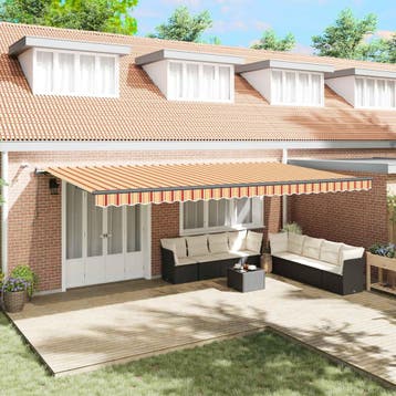 vidaXL Uitschuifbare luifel Geel en Oranje 600 × 300 cm, Tuin en Terras, Verzenden, Nieuw
