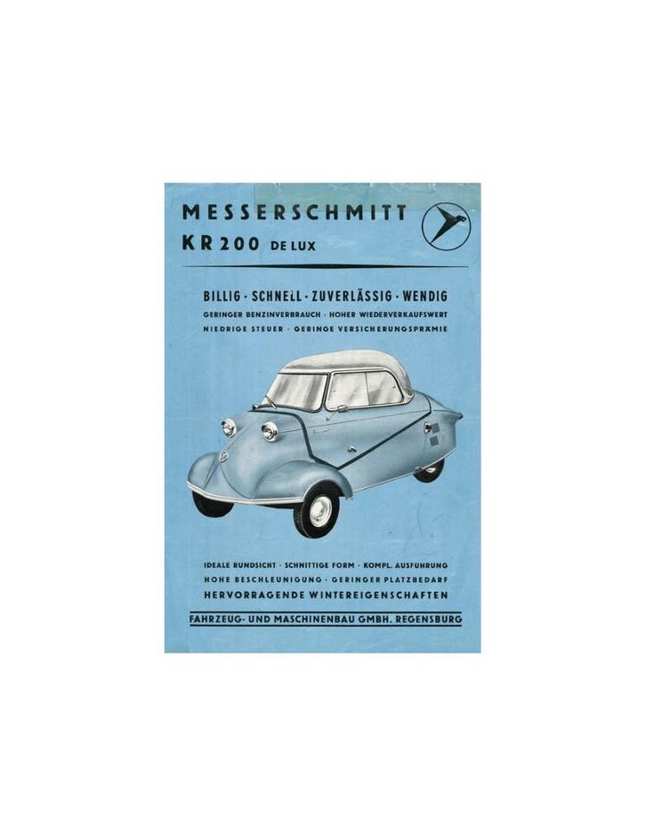 1959 MESSERSCHMITT KR 200 DELUXE LEAFLET DUITS, Livres, Autos | Brochures & Magazines