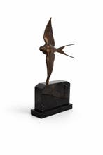 Sculpture, Art Deco stijl bronzen zwaluw in de vlucht - 48