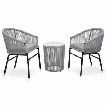 vidaXL 3-delige Bistroset met kussens PE-rattan grijs, Verzenden
