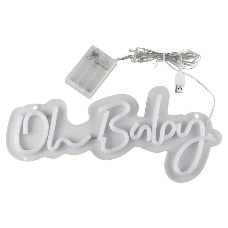 Witte Neon Lamp Oh Baby 34cm, Hobby en Vrije tijd, Feestartikelen, Nieuw, Verzenden
