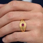 Sans prix de réserve - Bague Plaqué or Rubis - Diamant -