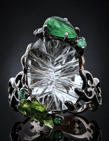 Groene amethist ring - 925 sterlingzilver - zwarte rhodium -