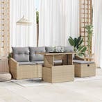 vidaXL Tuinbank Set met kussen met opslag 6 pcs poly rattan, Verzenden
