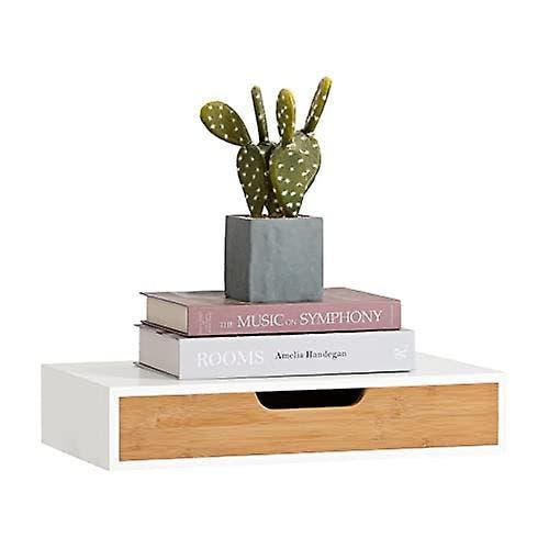 2dekans | SoBuy Zwevende Plank - Wandplank - Bamboe - Wit -, Huis en Inrichting, Woonaccessoires | Wandplanken en Boekenplanken