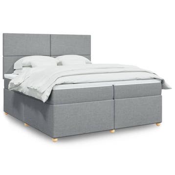 vidaXL Boxspring met matras stof lichtgrijs 200x200 cm, Verzenden, Nieuw