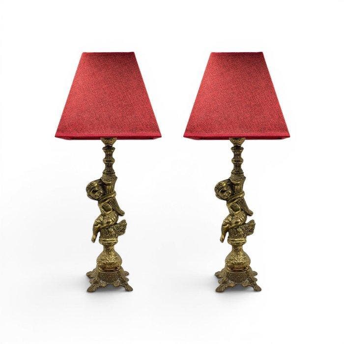 Lamp (2) - Cherubijnen - Brons, Antiek en Kunst, Curiosa en Brocante