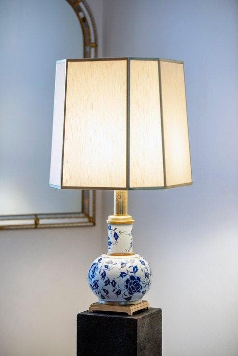 Mangami - Lampe poisson tropical en porcelaine et métal doré