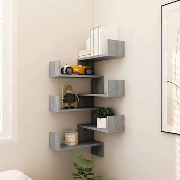 vidaXL Hoekwandschappen 2 st 40x40x50 cm bewerkt hout grijs, Verzenden, Nieuw