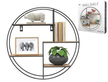 2dekans | Industrieel Wandrek Rond – Houten Planken & Zwart, Huis en Inrichting, Woonaccessoires | Wandplanken en Boekenplanken