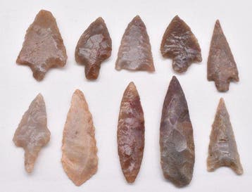 Neolithisch Jasper, Flint 10 pijlpunten AA++ (Zonder