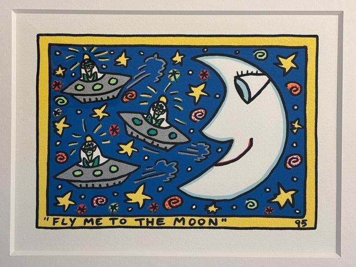 James Rizzi (1950-2011) - Fly me to the moon, Antiek en Kunst, Antiek | Overige Antiek