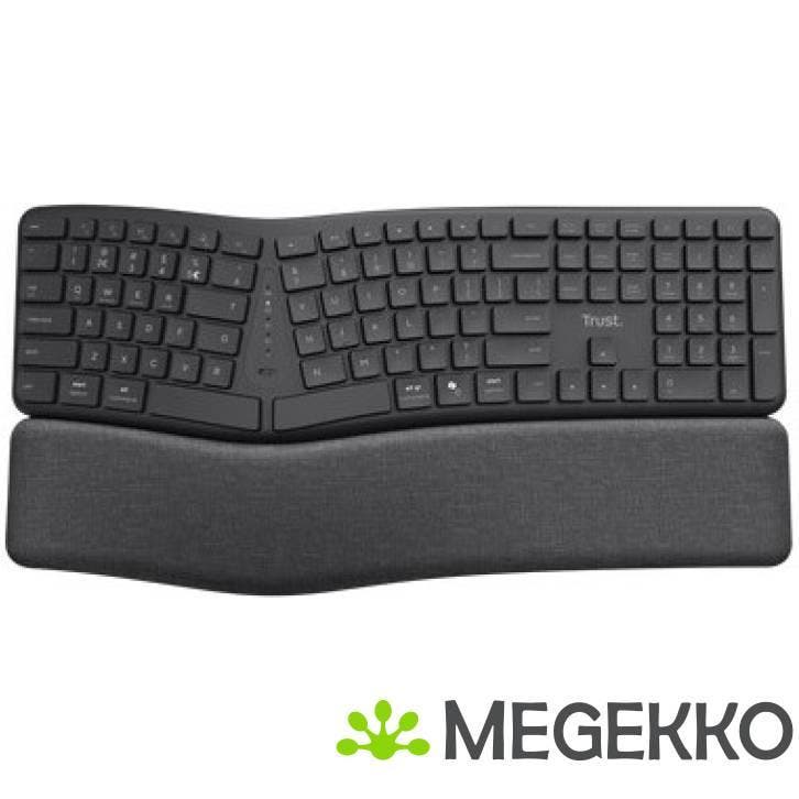 Trust Keyra Ergonomisch toetsenbord Draadloos Zwart, Computers en Software, Toetsenborden, Nieuw, Verzenden